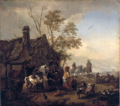 Ein geschecktes Pferd vor der Schmiede von Philips Wouwerman